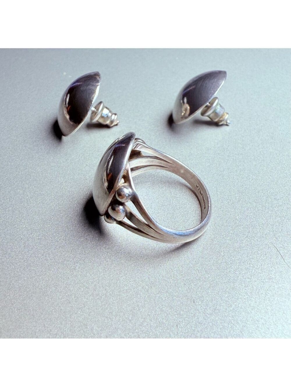 Navajo Modernist Gilbert Gomez Sterling Silver Bracelet, Ring, Earrings Set VTG - Picture 3 of 13
